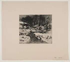 Winterlicher Wasserlauf bei einem Wald