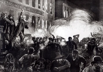 Der Anarchistenaufstand in Chicago: Eine Dynamitbombe explodiert unter den Polizisten, aus 