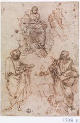 Madonna und Kind auf Wolken mit Heiligen oder Aposteln