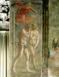 Adam und Eva werden aus dem Paradies vertrieben, um 1427 (vor der Restaurierung)
