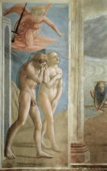 Vertreibung aus dem Garten Eden (La cacciata) - Adam und Eva werden aus dem Garten Eden vertrieben - Tommaso di ser Giovanni di Mone Cassai, genannt Masaccio (1401-1428), 208 x 88 cm