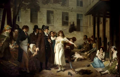 Doktor Philippe Pinel (1745-1826) befreit 1795 die Geisteskranken im Hôpital de la Salpêtrière in Paris von ihren Ketten, 19. Jahrhundert, Paris, Hôpital de la Salpêtrière