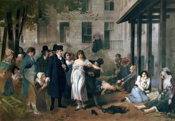 Philippe Pinel (1745-1826) befreit 1795 Geisteskranke in der Anstalt Salpêtrière in Paris von ihren Ketten