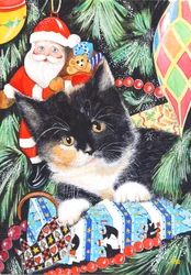Schwarz-weißes Weihnachtskätzchen