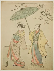 Die Schauspieler Ichikawa Komazo I (links) und Nakamura Matsue I (rechts)