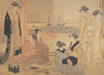 Eine Gruppe von Feiernden in einem Teehaus in Shinagawa, ca. 1783