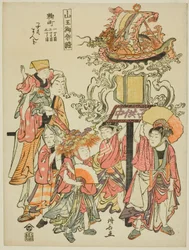 Eine Laterne tragend, gesponsert von der Kojimachi, aus der Serie "Das Fest des Sanno-Schreins (Sanno gosairei)"