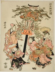 Eine Laterne tragend, gesponsert von Motozaimoku-cho, aus der Serie "Das Fest des Sanno-Schreins (Sanno gosairei)"