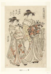 Kurtisane Hitomachi aus dem Tsutaya-Haus mit ihren Kamuro Sanae und Matsuyo