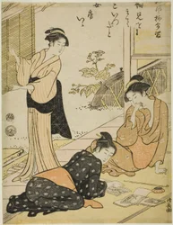 Entdeckung der Adresse der Geliebten eines Ehemanns, aus der Serie "Eine Sammlung humorvoller Gedichte (Haifu yanagidaru)"