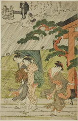 Plötzlicher Regenschauer am Mimeguri-Schrein
