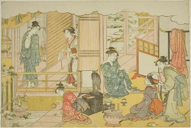Das erste Bad des neuen Jahres (Yudono hajime), aus dem illustrierten Buch "Farben der dreifachen Morgendämmerung (Saishiki mitsu no asa)"