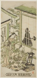 Die Schauspieler Utagawa Shirogoro als Ukishima Daihachi und Sanogawa Senzo als Senju no Mae