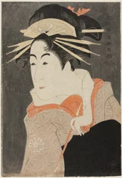 Der Schauspieler Matsumoto Yonesaburo als Shinobu in der Gestalt der Kurtisane Kewaizaka no Shosho
