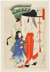 Kurtisane mit Shinzō und gealtertem Diener
