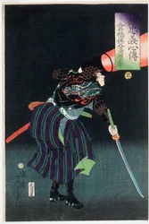 Kurahashi Densuke Kiyohara no Takeyuki mit einer Laterne