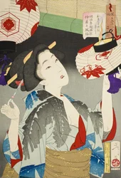 Aufmerksam blickend: Das Erscheinungsbild einer Kellnerin aus Kyoto in der Meiji-Zeit