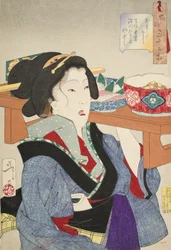 Bedrückt wirkend: Die Art einer Kellnerin in Fukagawa während der Tenpō-Ära