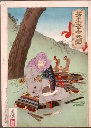 Minamoto Yorimasa bereitet sich darauf vor, Selbstmord zu begehen