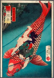 Saitō Oniwakamaru auf einem Karpfen