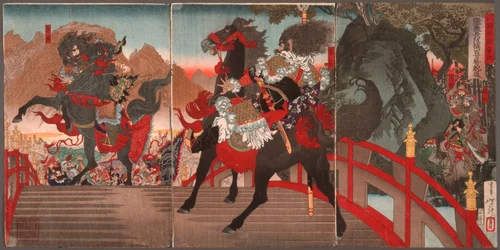 Zhang Fei auf der langen abschüssigen Brücke, wie er mit einem mächtigen Blick eine Million Soldaten von Wei zurücktreibt