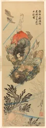 Zhang Shun, der weiße Spritzer in den Wellen, und Li Kui, der schwarze Wirbelwind, bei einem Unterwasserkampf (Rori Hakucho Chojun und Kokusenpu Riki)