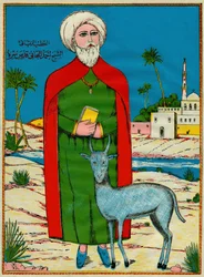 Scheich Sidi Ahmed al-Tijani, Gründer der sunnitischen Bruderschaft al-Tijaniyya, im 18. Jahrhundert. Populäre Bildkunst, Tunesien