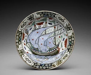 Schüssel: "Eine Galeone auf See", erste Hälfte des 17. Jahrhunderts