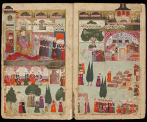 Mehmed III.s Krönung im Topkapi-Palast 1595 aus dem Manuskript Mehmed III.s Feldzug in Ungarn