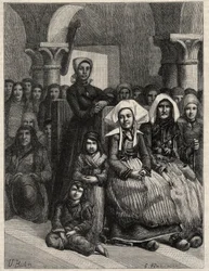 Eine Predigt in einer Kirche in der Bretagne, Zeichnung von M.U. Loot. Gravur in „L