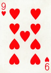 9 der Herzen aus einem Kartenspiel von Goodall & Son Ltd., ca. 1940