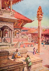 Eine Ecke des Durbar-Platzes, Patan, Nepal, 1913
