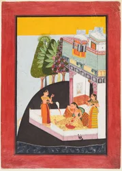 Eine trostlose Dame auf einer Terrasse mit Begleitern, ca. 1730