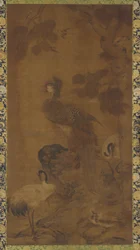Ein Phönix und zwei Kraniche unter einem Baum, Ming-Dynastie, 16.-17. Jahrhundert
