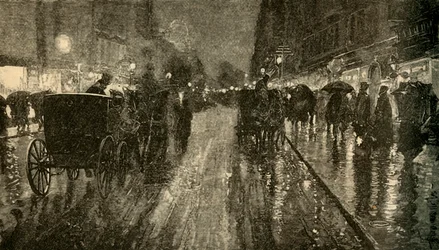 Eine regnerische Nacht. - Straße beleuchtet durch Elektrizität, 1882