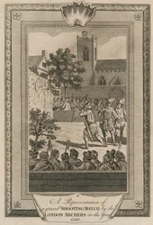 Darstellung eines großen Schießwettbewerbs der Londoner Bogenschützen im Jahr 1583