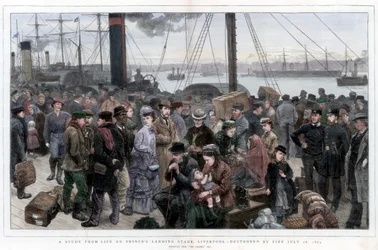 Eine Studie aus dem Leben auf der Princes Landing Stage, Liverpool - Zerstört durch Feuer am 28. Juli 1874