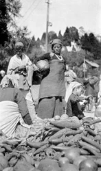 Ein Lebensmittelmarkt in Darjeeling, Westbengalen, Indien, um 1910
