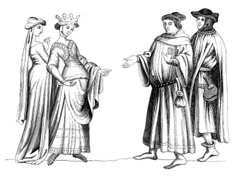 Eine Adlige, Dienerin und Mitglied des Bürgertums, 14. Jahrhundert 1849