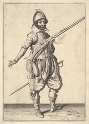 Ein Soldat auf Wache, der seine rechte Hand befreit, aus der Marksmen-Serie, Platte 37, in Wapenhandeli