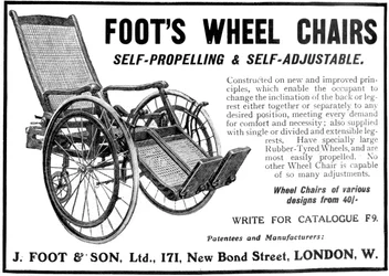 Werbung für Foots Rollstühle, 1910