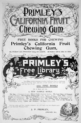 Werbung für Primleys California Fruit Kaugummi, 1894