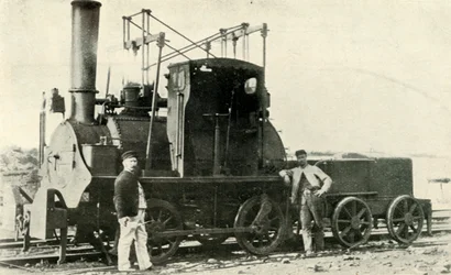 Eine frühe Bergwerkslokomotive, ca. 1930