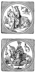 Alte Spielkarten: König und Königin, 1833