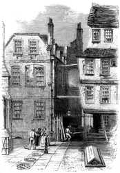 Alte Häuser im Tempel und das Grab von Oliver Goldsmith, London, 1860