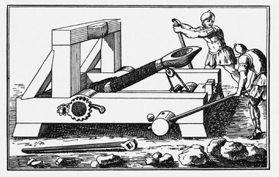 Belagerungskatapult des Archimedes. Aus den Historien von Polybios, 1727