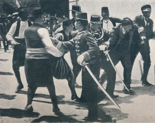 Verhaftung Gavrilo Princips, des Attentäters von Erzherzog Franz Ferdinand, 1914