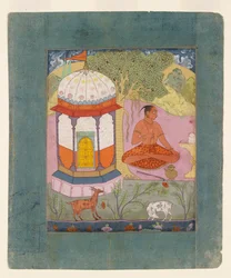 Asket in einer Landschaft, Darstellung des musikalischen Modus Bangali Ragini, ca. 1675