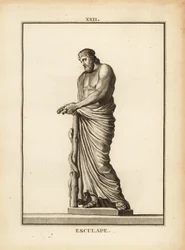 Asklepios, griechischer Gott der Medizin mit Schlangenstab