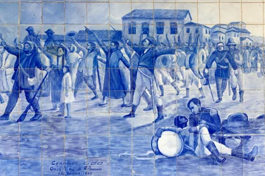 Azulejo-Mosaik, das den Kampf Brasiliens um die Unabhängigkeit darstellt, Cachoeira, Brasilien